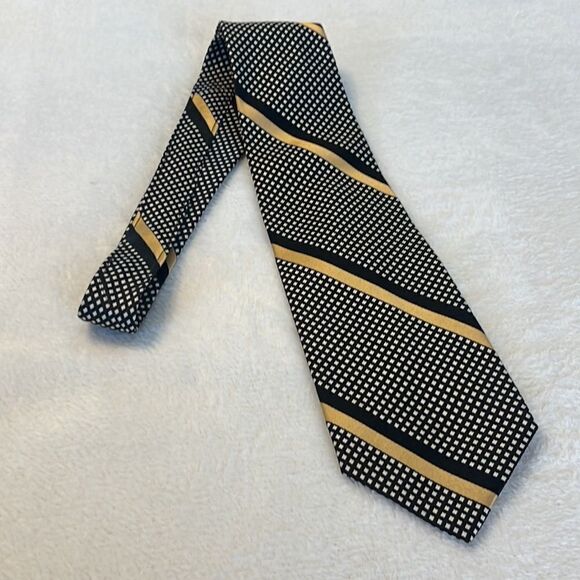 Sulka Black and White Tie with Gold Trim - 100% Silk - Picture 3 of 9